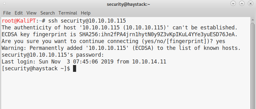 Haystack security ssh
